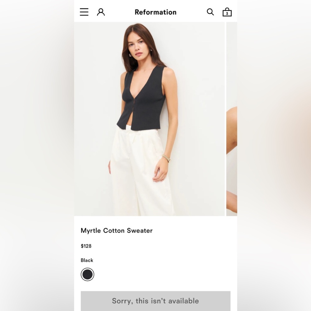 Reformation Myrtle Cotton Sweater Black - Size M